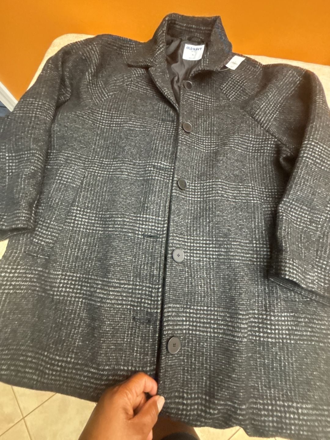Old Navy Car Coat Size XL Black and White Plaid Wool Blend Jacket 6