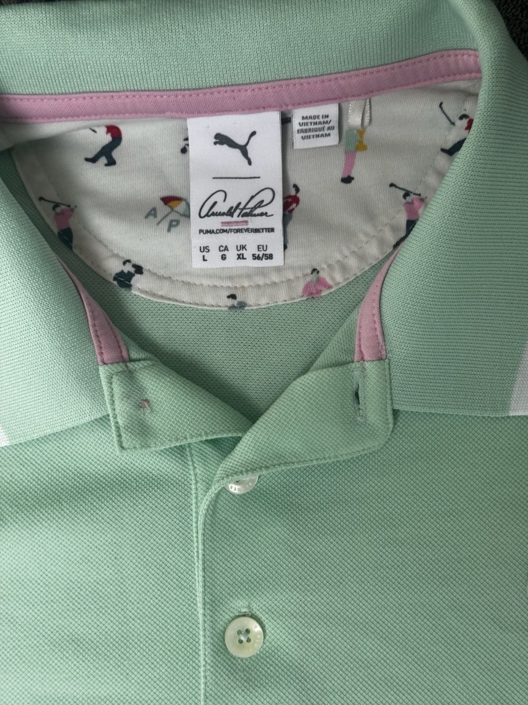 Puma Arnold Palmer Signature Golf Polo Size L Green Pique 1226 3