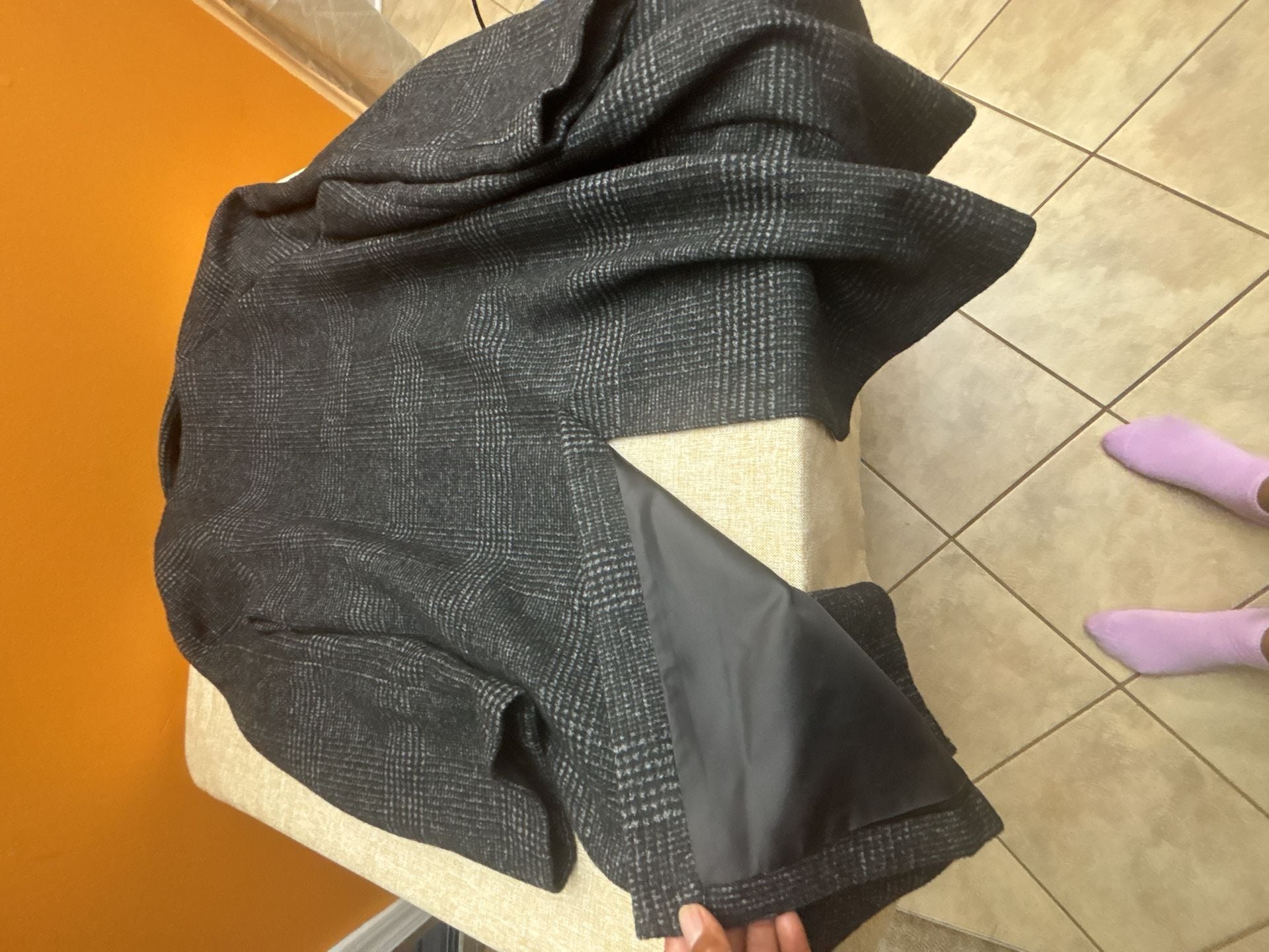 Old Navy Car Coat Size XL Black and White Plaid Wool Blend Jacket 10