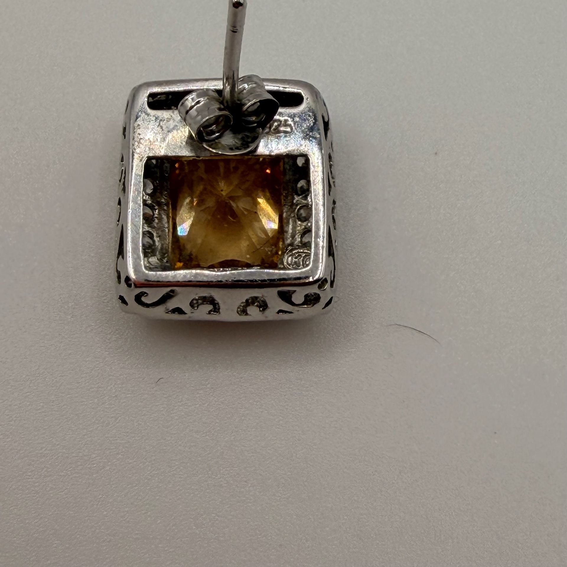 Sterling Silver Yellow Stone Halo Stud Earring 1 only 3
