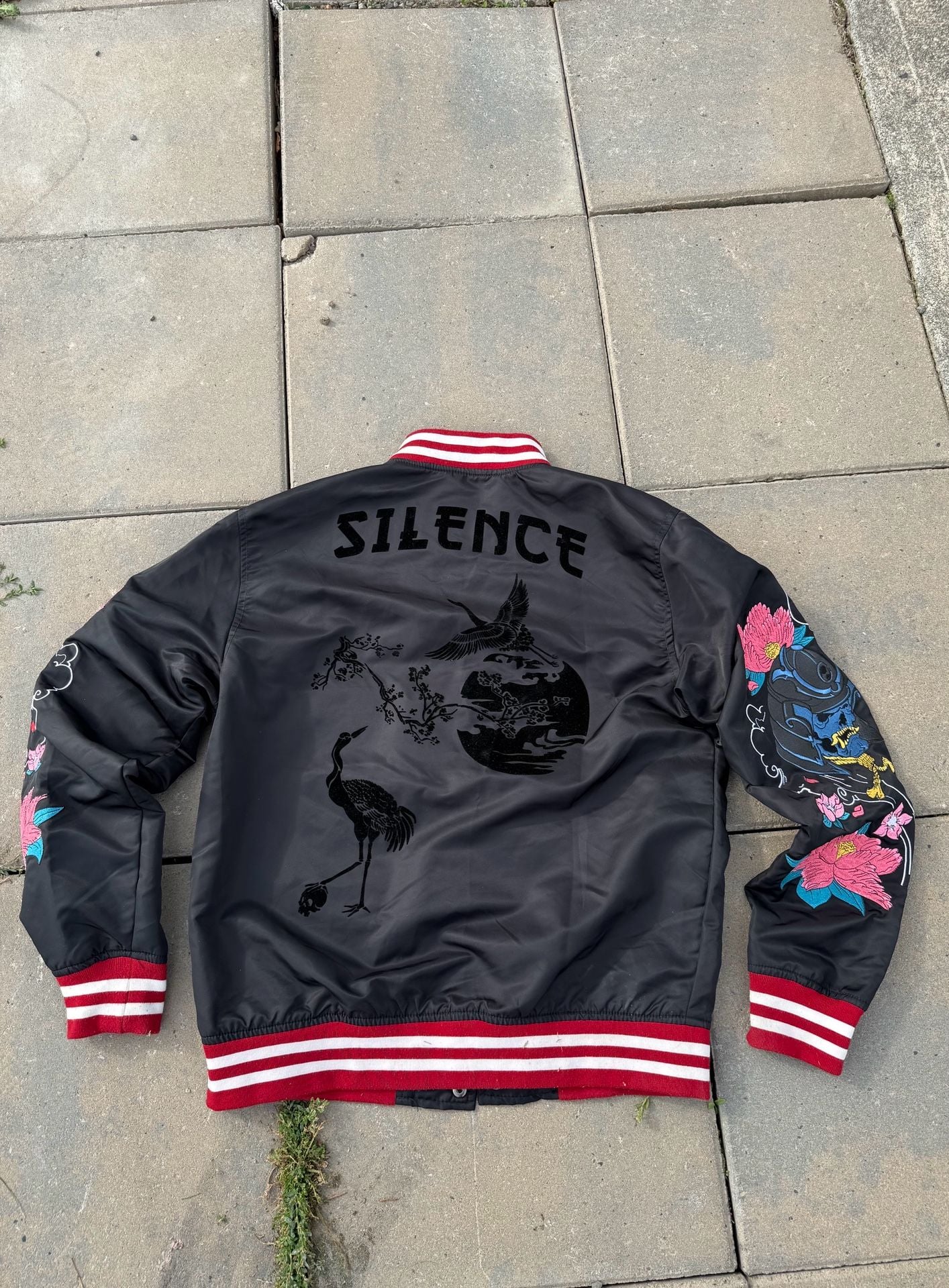 Reason The Katana Bomber Jacket Size L Black Japanese Embroidery 3