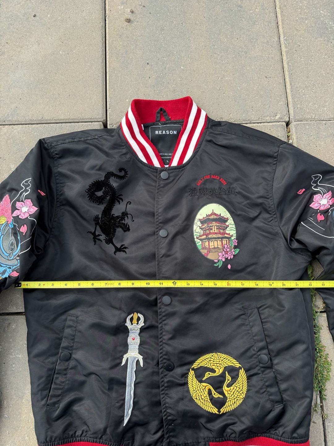 Reason The Katana Bomber Jacket Size L Black Japanese Embroidery 6