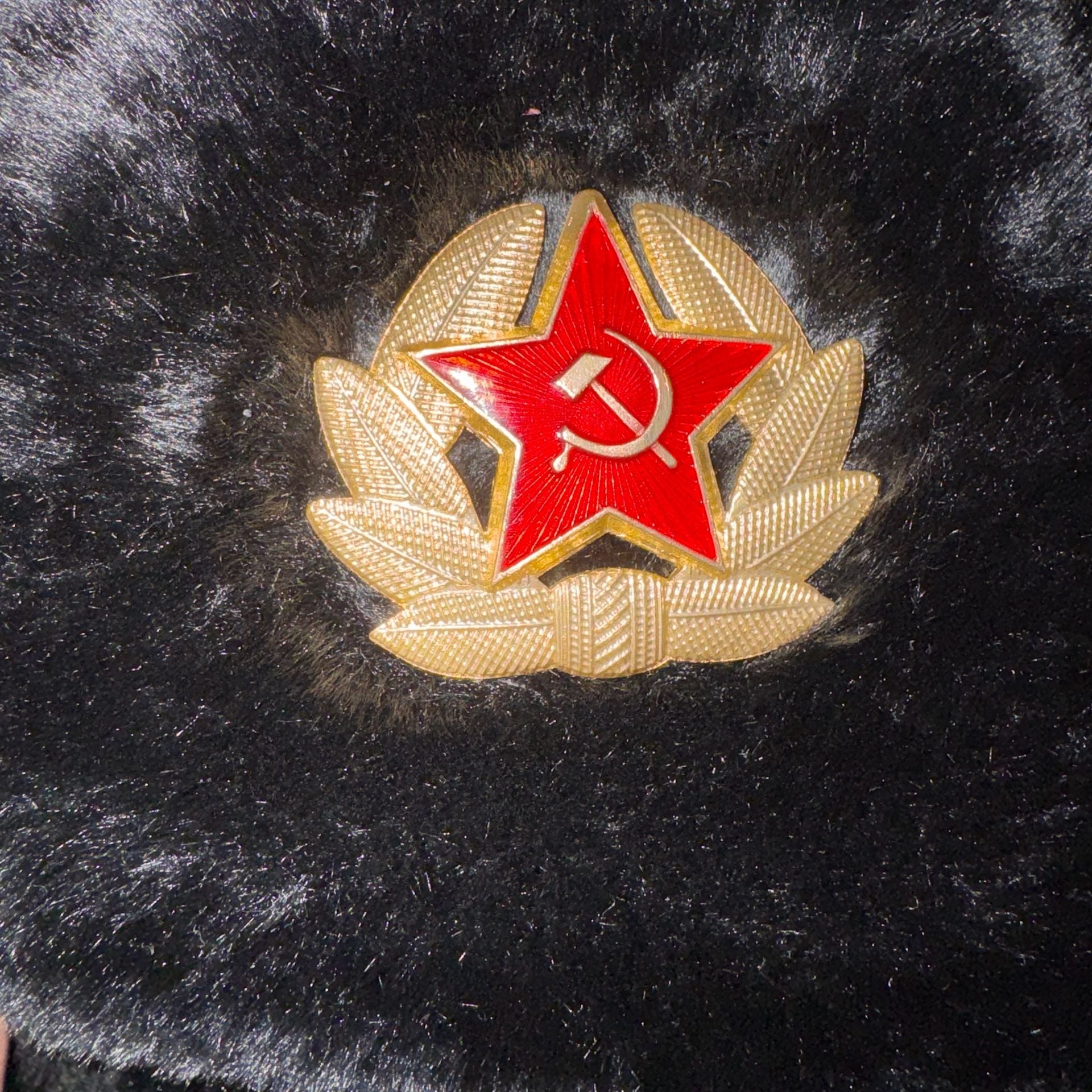 Vintage Russian Soviet Army Ushanka Winter Hat Size 59 Black Faux Fur 3