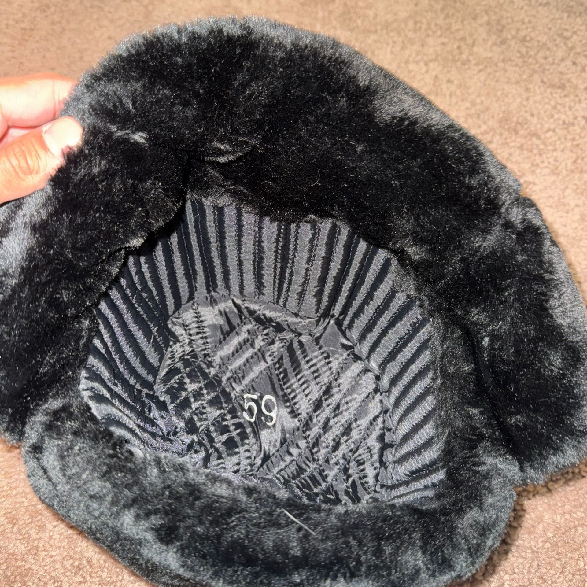 Vintage Russian Soviet Army Ushanka Winter Hat Size 59 Black Faux Fur 4