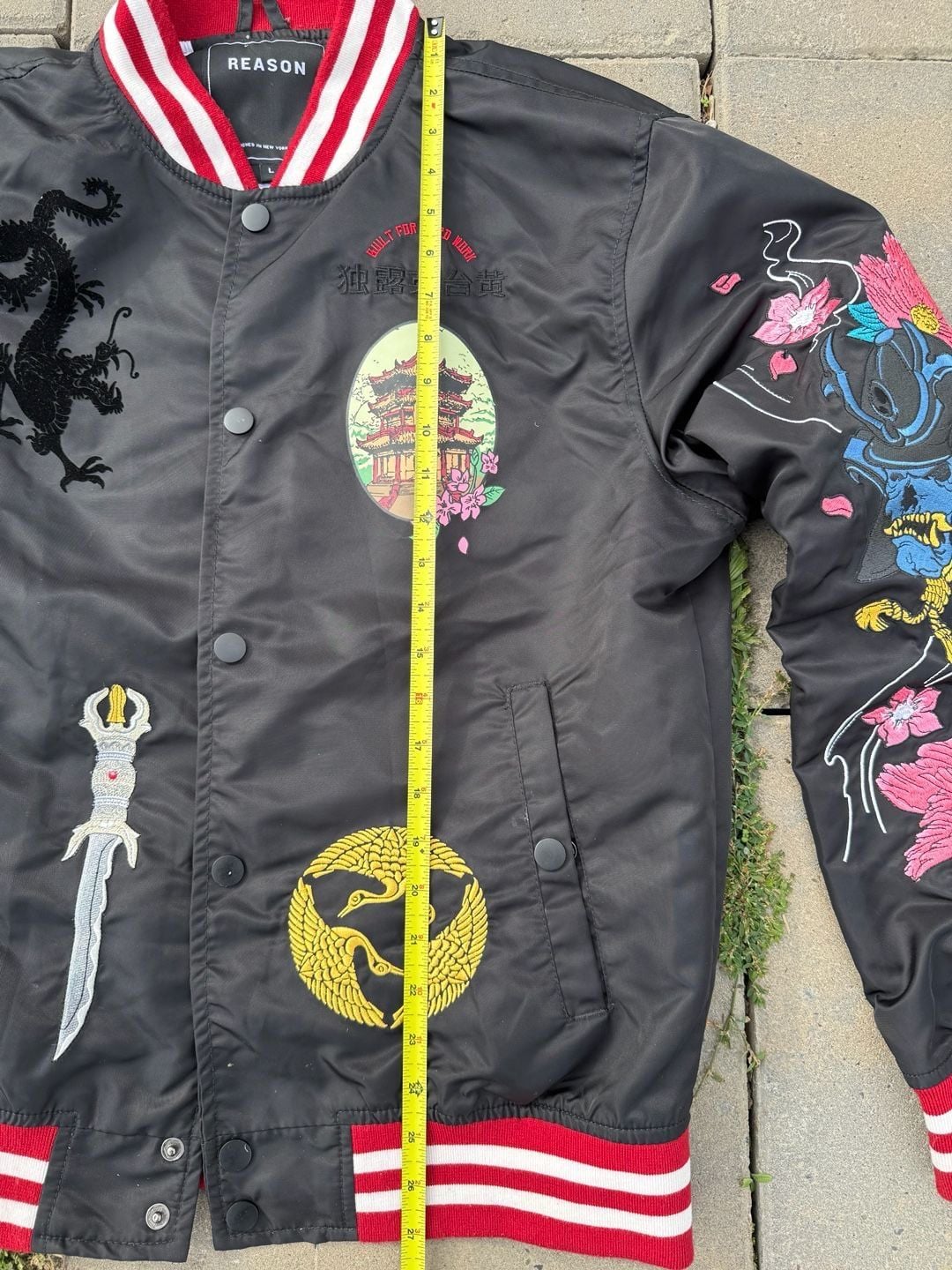 Reason The Katana Bomber Jacket Size L Black Japanese Embroidery 5
