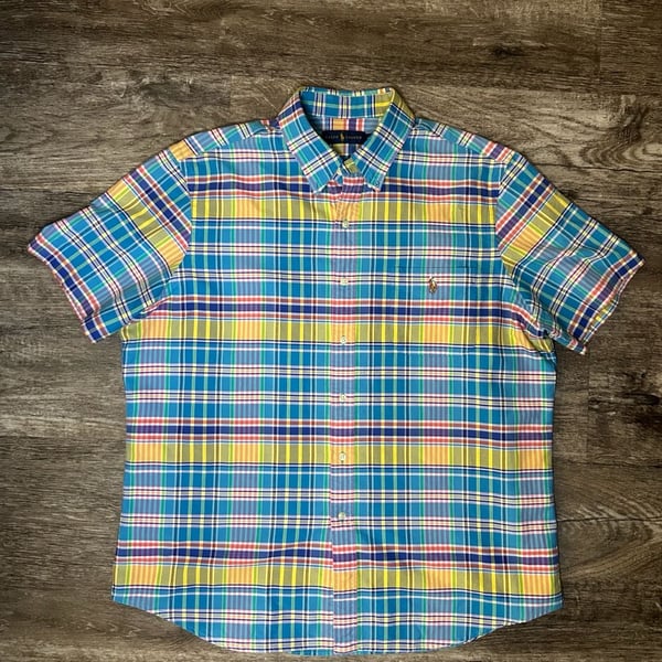 Ralph Lauren Plaid Short Sleeve Button Down Shirt Size XL