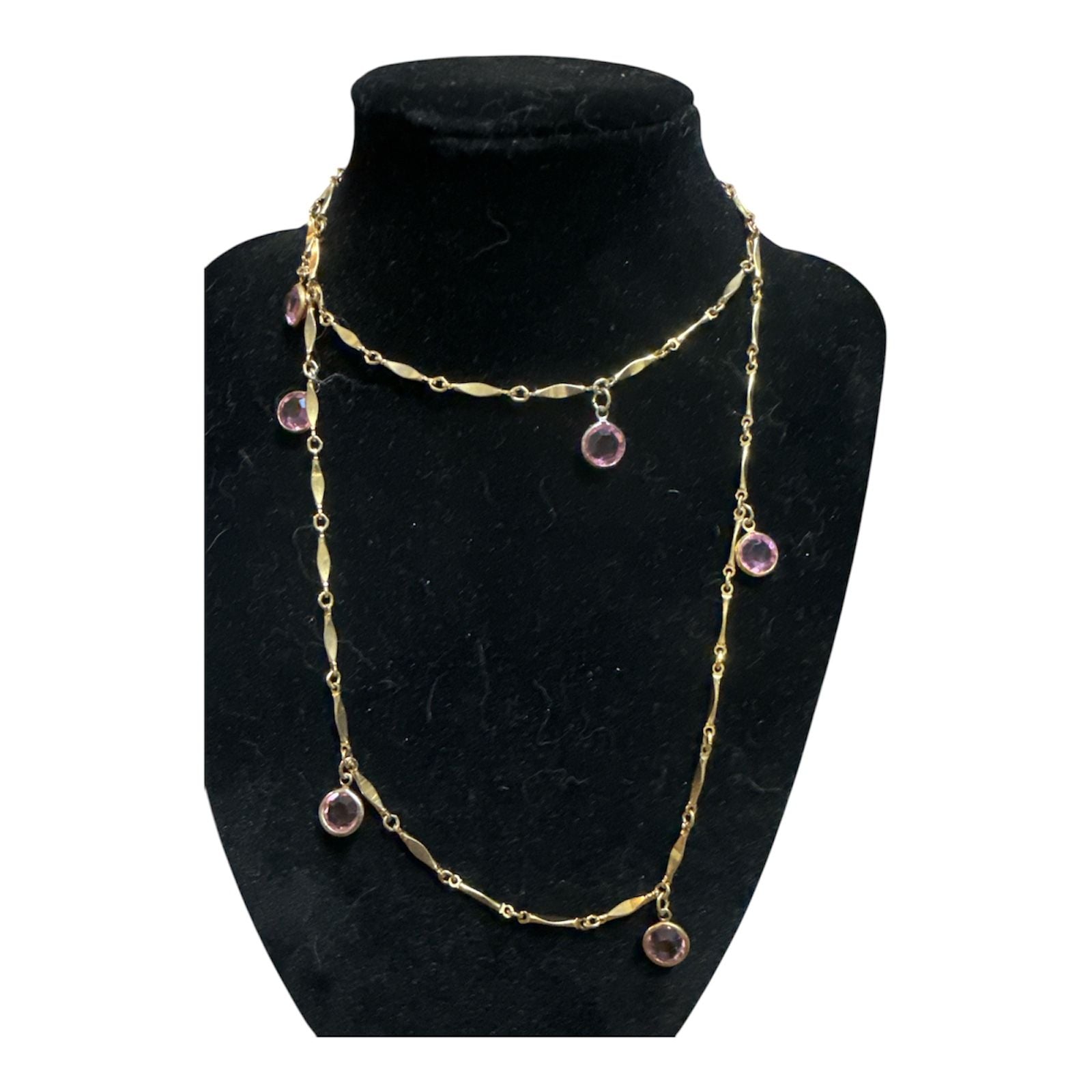 Vintage Gold Plated Amethyst Station Necklace with Pink Gemstones 4
