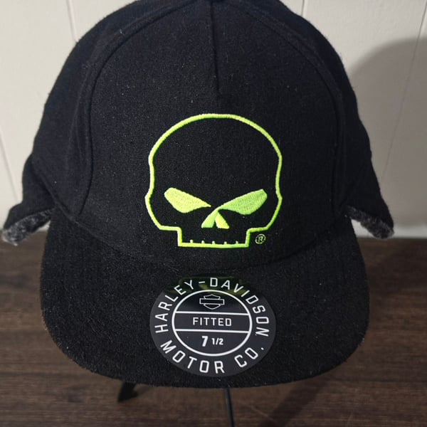 Harley-Davidson Willie G Skull Black Sherpa Ear Flap Fitted Hat 7 1/2