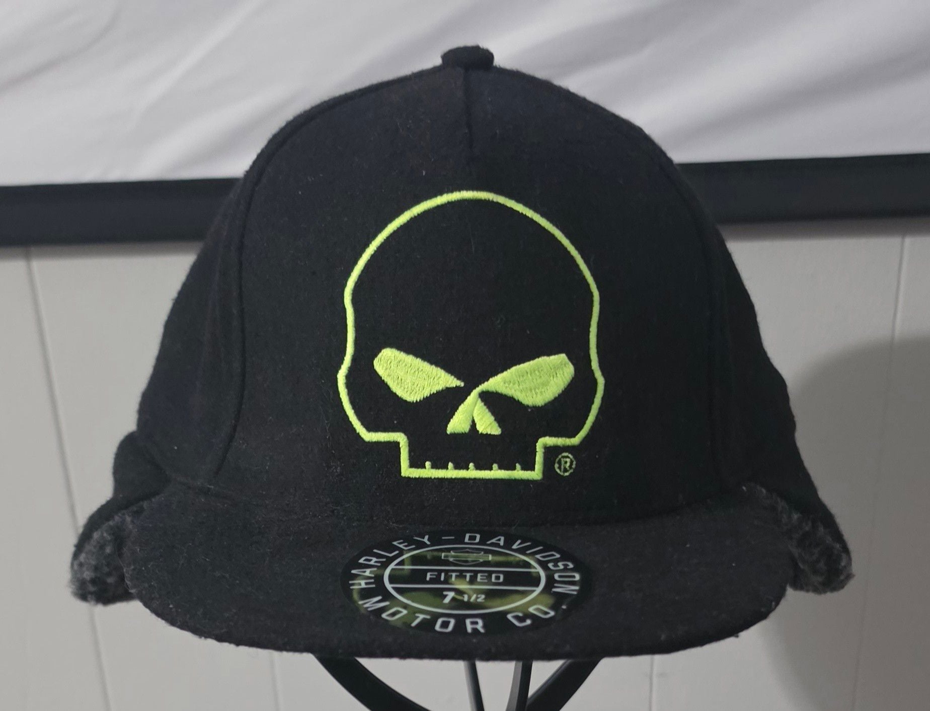Harley-Davidson Willie G Skull Black Sherpa Ear Flap Fitted Hat 7 1/2 3