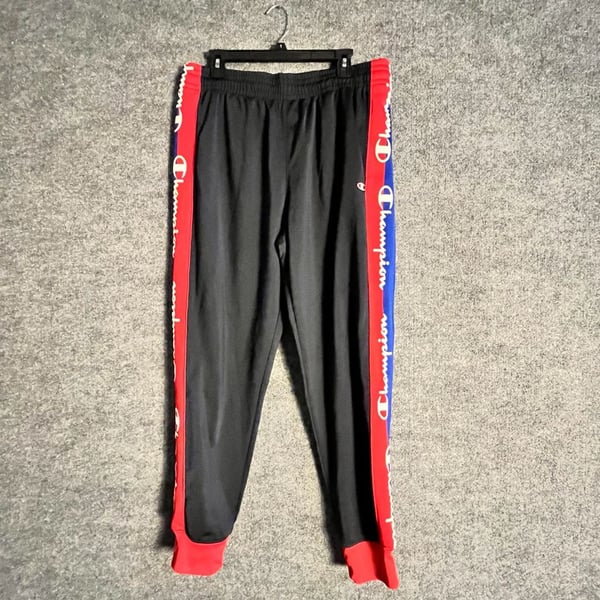 Champion Tricot Track Pants Size XL Black Red Blue Stripes 003-168