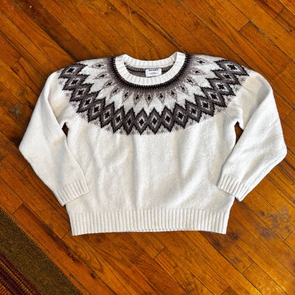 Old Navy Fair Isle Sweater Size M Cream Brown Recycled Materials