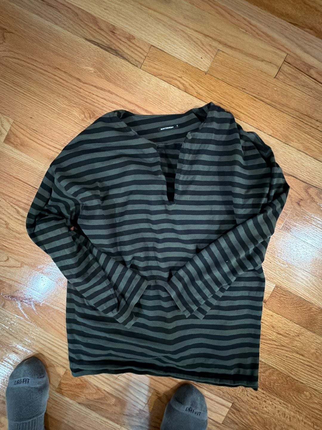 Marimekko Striped Long Sleeve Top Size XS Black Green 1