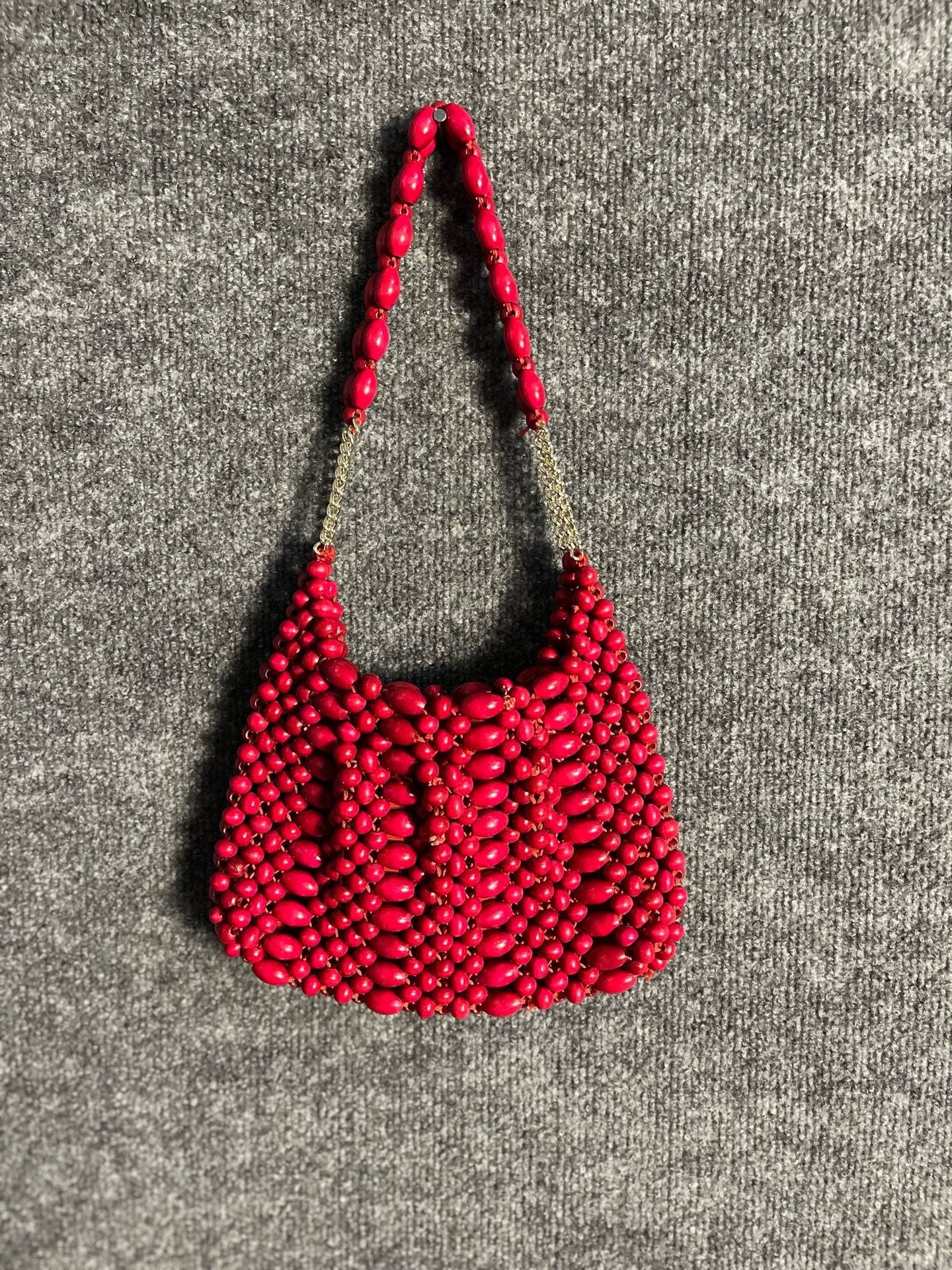 Vintage Red Wooden Bead Handbag Made in Japan 003-169 7