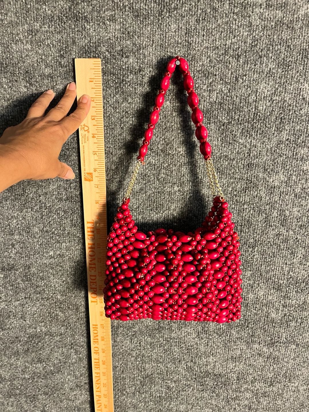 Vintage Red Wooden Bead Handbag Made in Japan 003-169 8