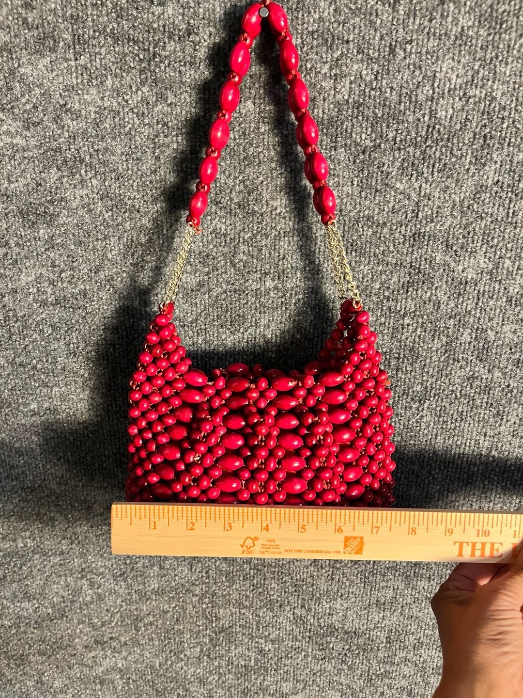 Vintage Red Wooden Bead Handbag Made in Japan 003-169 9