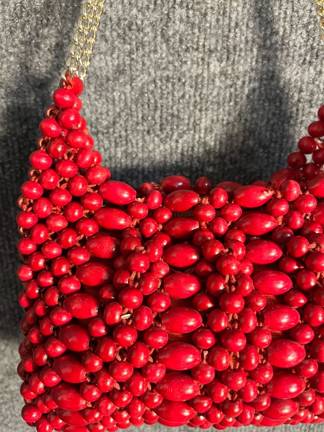 Vintage Red Wooden Bead Handbag Made in Japan 003-169 10