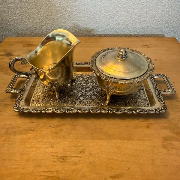 Holiday Imports Silverplate Creamer Sugar Tray Set Made in Japan