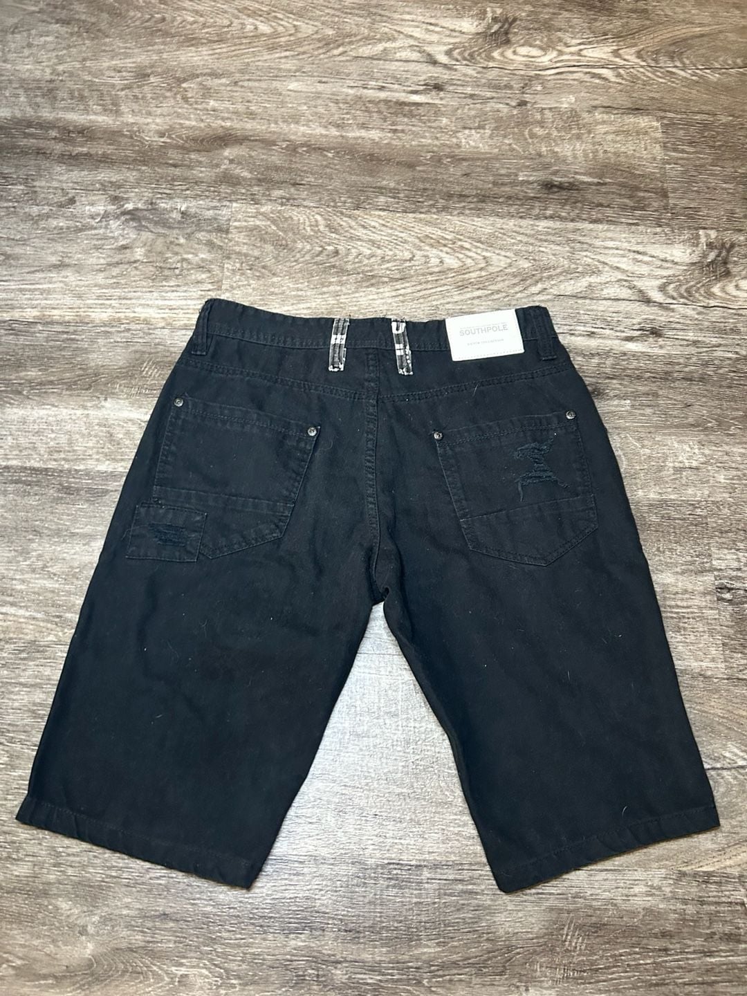 Southpole Denim Shorts Size 32 Black Distressed Patchwork Jorts 3
