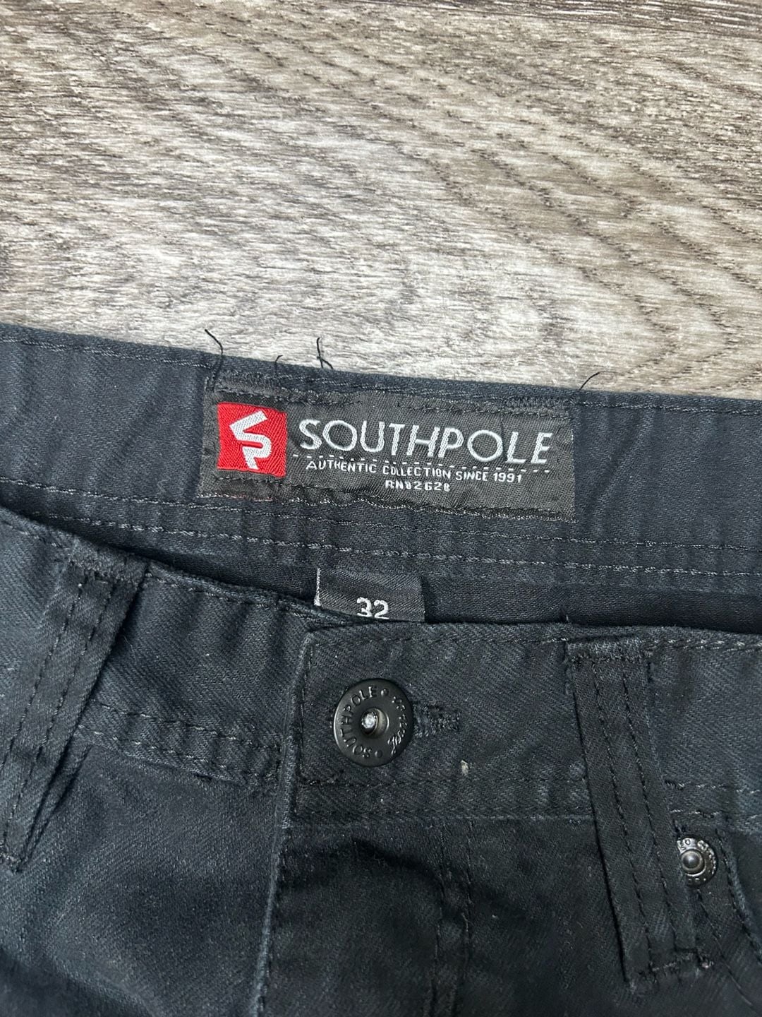 Southpole Denim Shorts Size 32 Black Distressed Patchwork Jorts 5