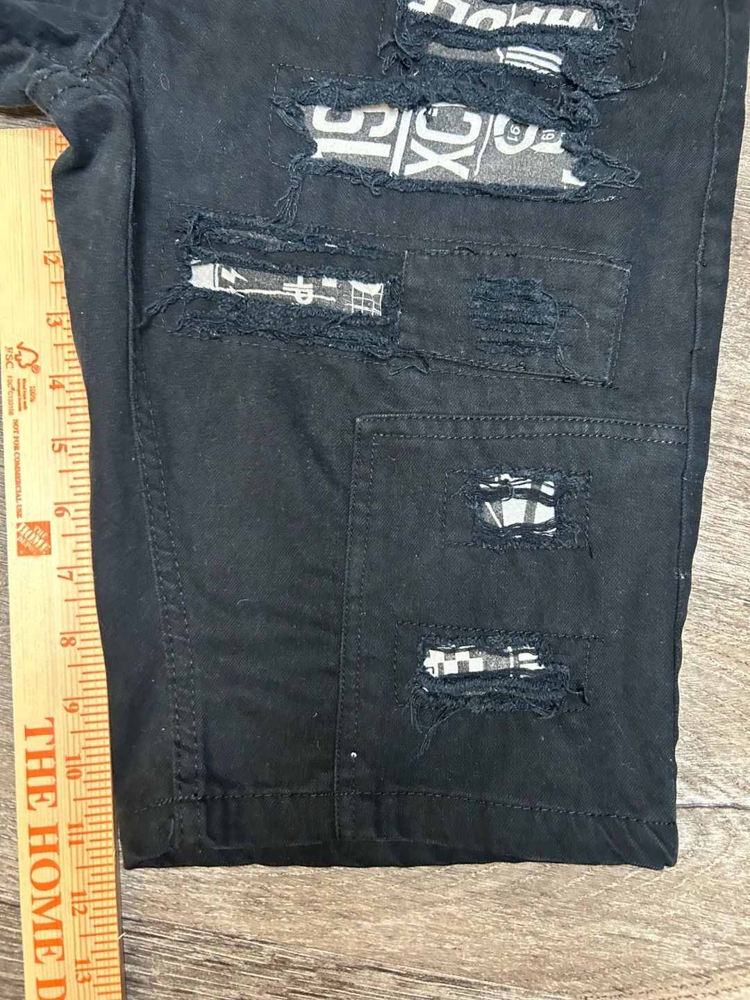 Southpole Denim Shorts Size 32 Black Distressed Patchwork Jorts 6