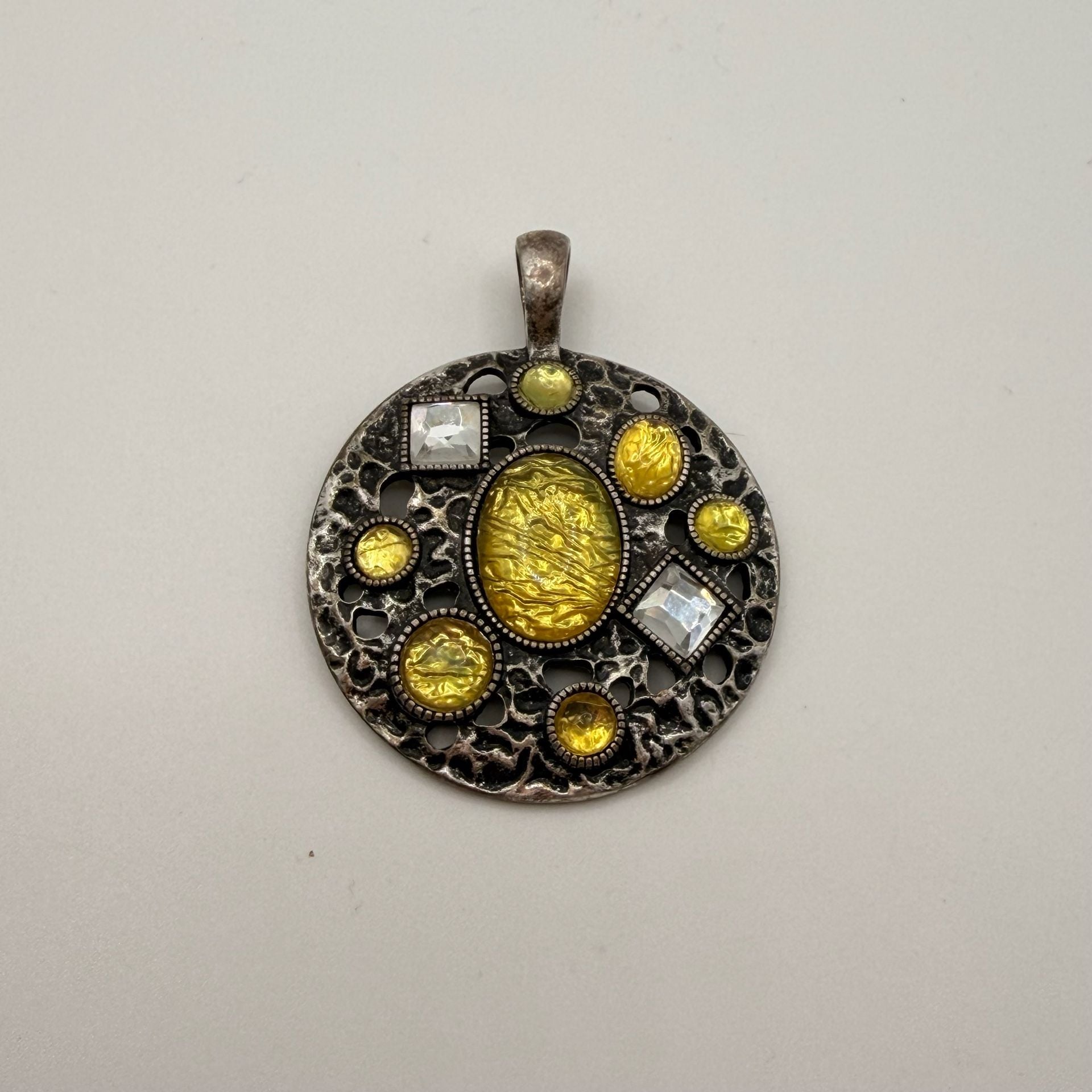 Lia Sophia Round Pendant Yellow Rhinestone Silver Tone 2