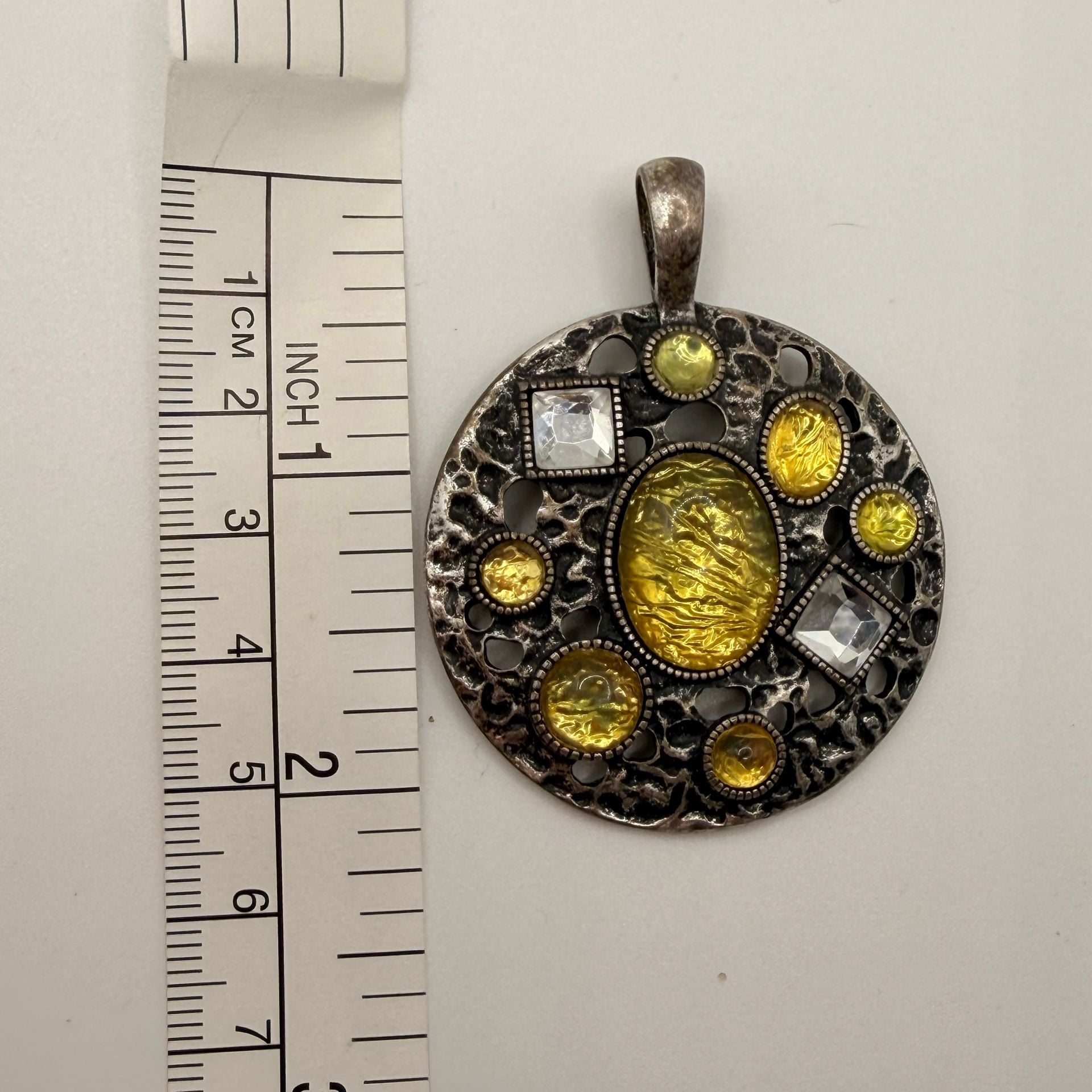 Lia Sophia Round Pendant Yellow Rhinestone Silver Tone 4