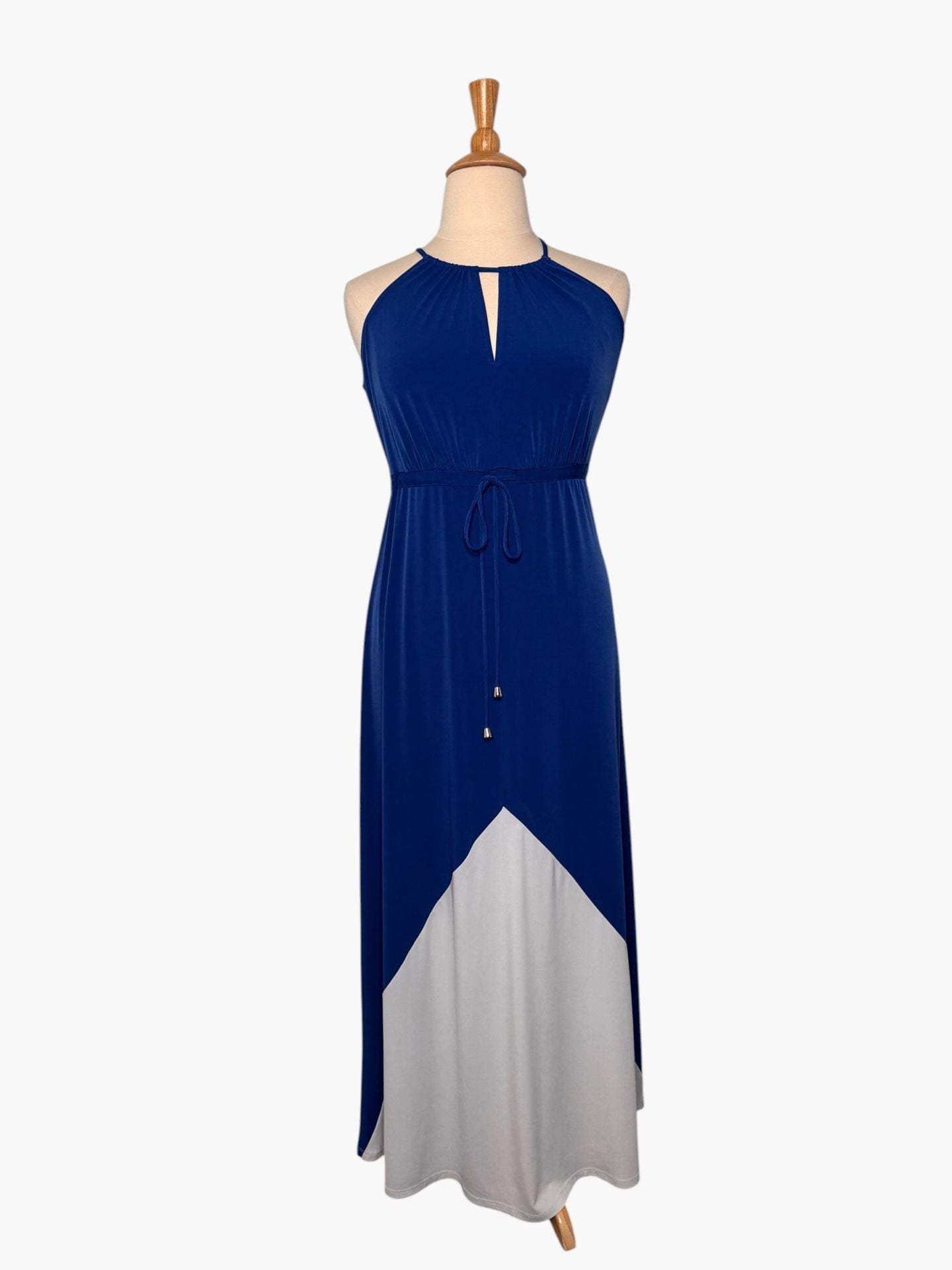 Boston Proper Halter Maxi Dress Size 12 CobaltBlue White Colorblock 2