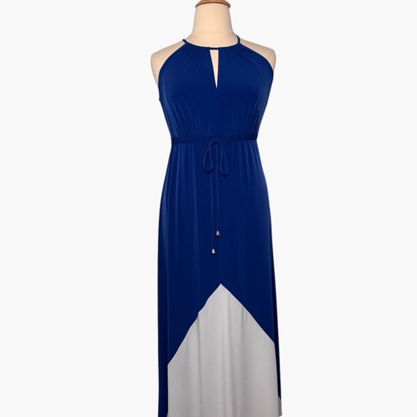 Boston Proper Halter Maxi Dress Size 12 CobaltBlue White Colorblock