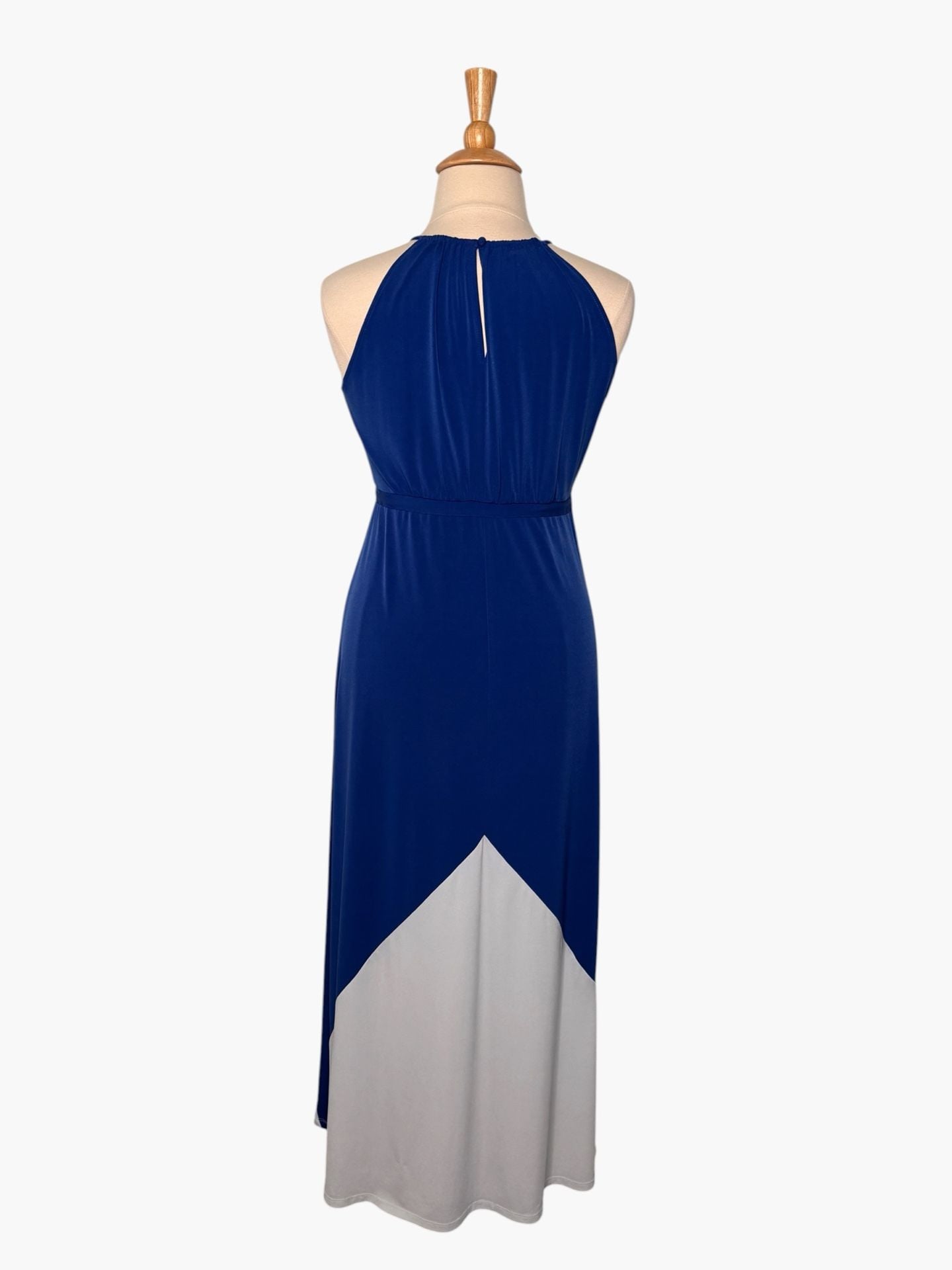 Boston Proper Halter Maxi Dress Size 12 CobaltBlue White Colorblock 3