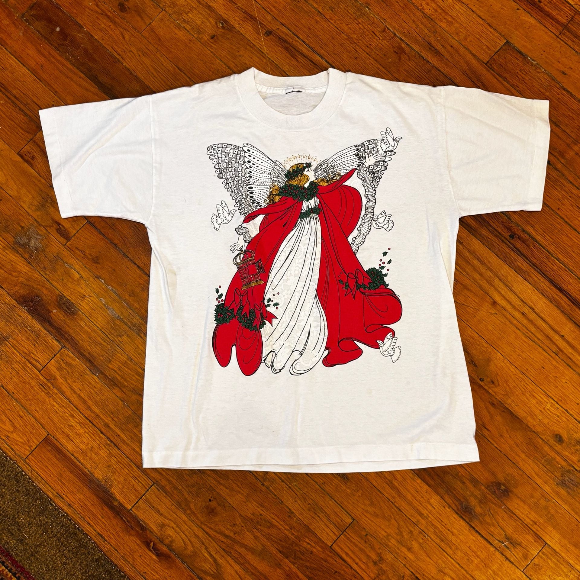 Vintage Delta Christmas Angel Graphic T-Shirt White Art Print 2