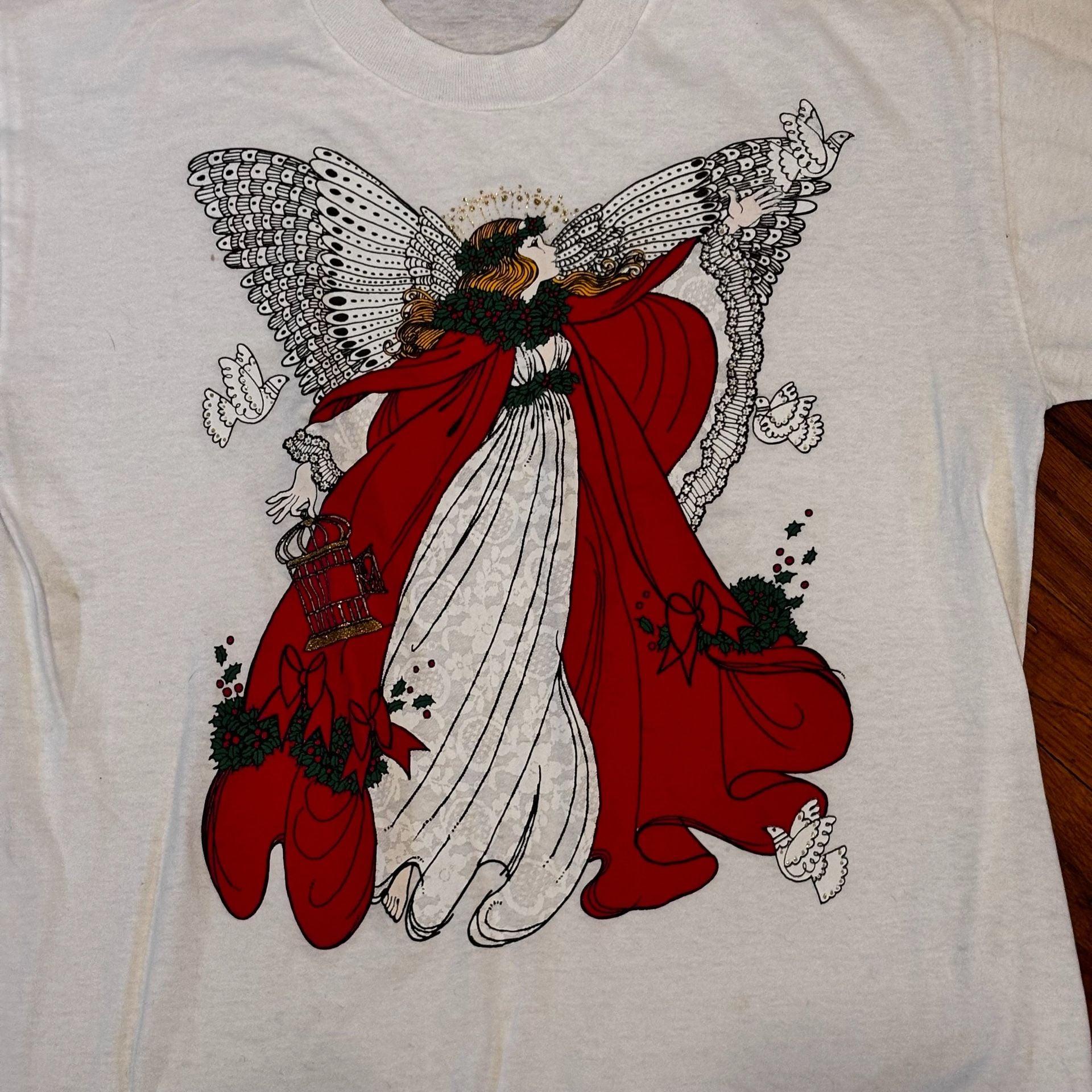 Vintage Delta Christmas Angel Graphic T-Shirt White Art Print 3