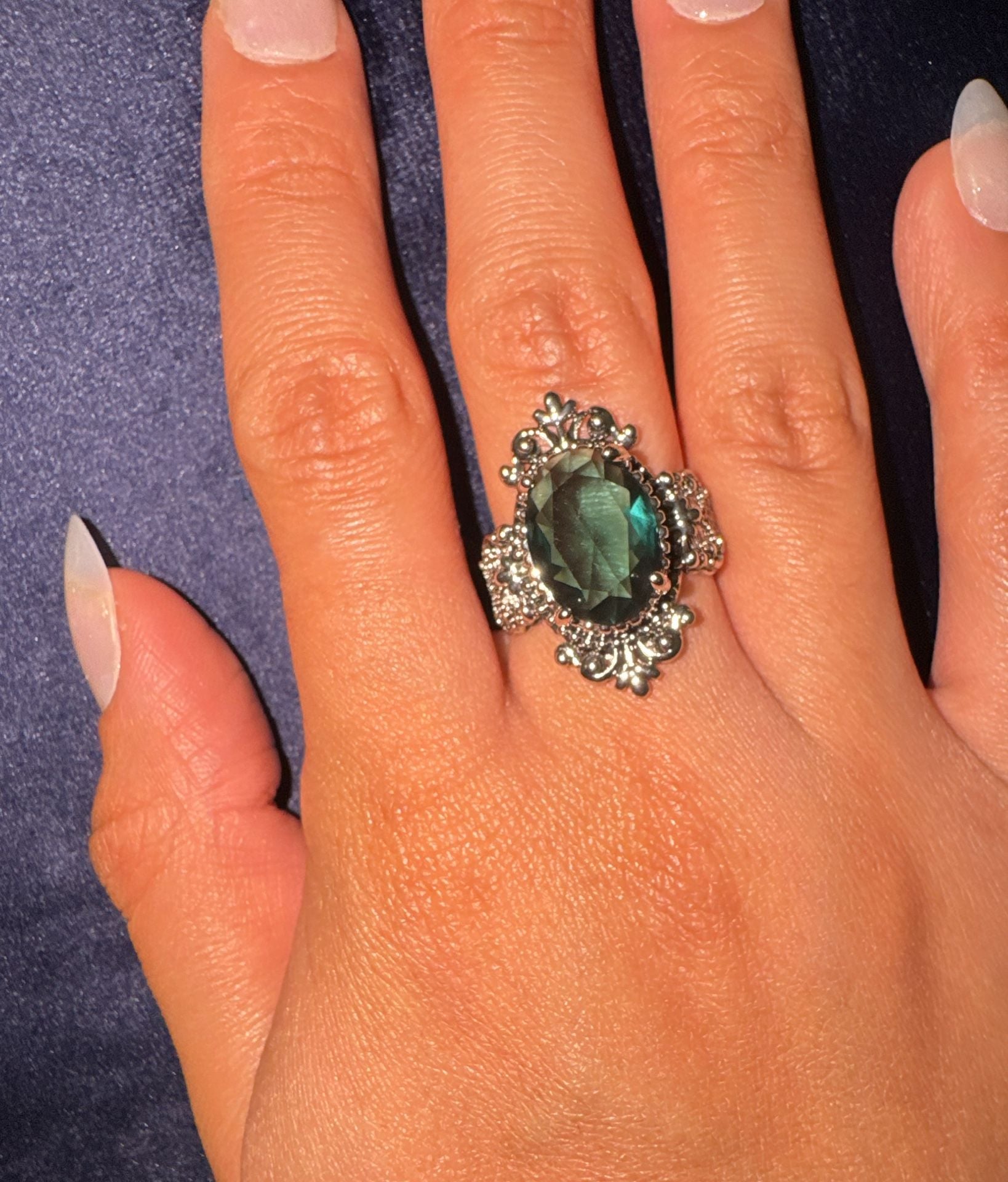 Custom Vintage Style Blue Crystal Lace Design Ring Silver Plated Couple CZ Rings Size 7 New
“As is , no refunds or exchanges “ 1