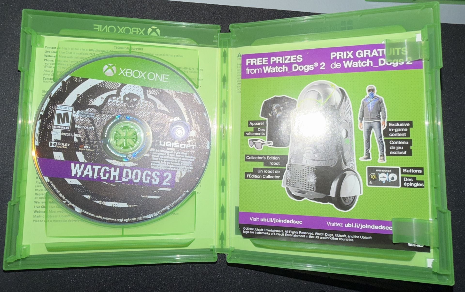 Watch Dogs 2 Xbox One Game Case and Disc 2