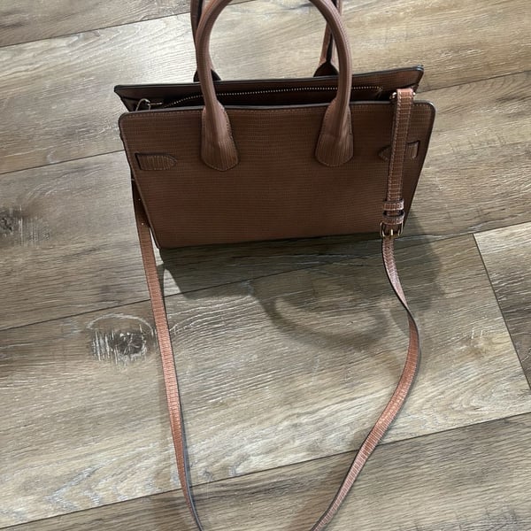 A New Day Brown Lizard Print Top Handle Satchel Bag with Detachable Strap