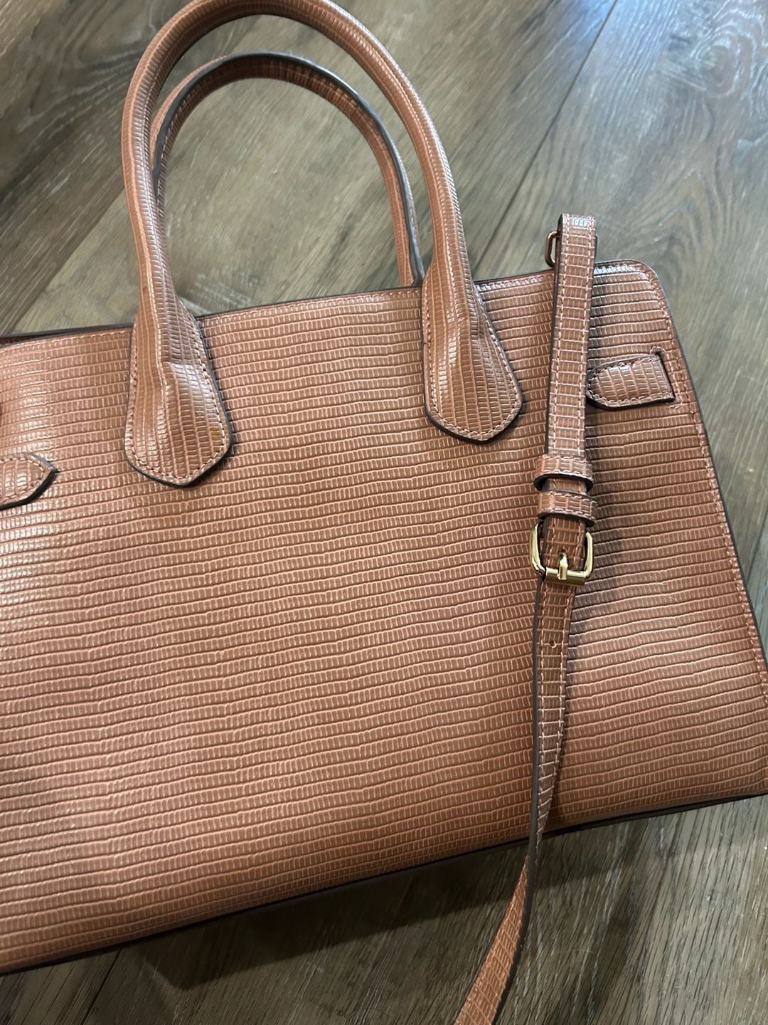 A New Day Brown Lizard Print Top Handle Satchel Bag with Detachable Strap 3