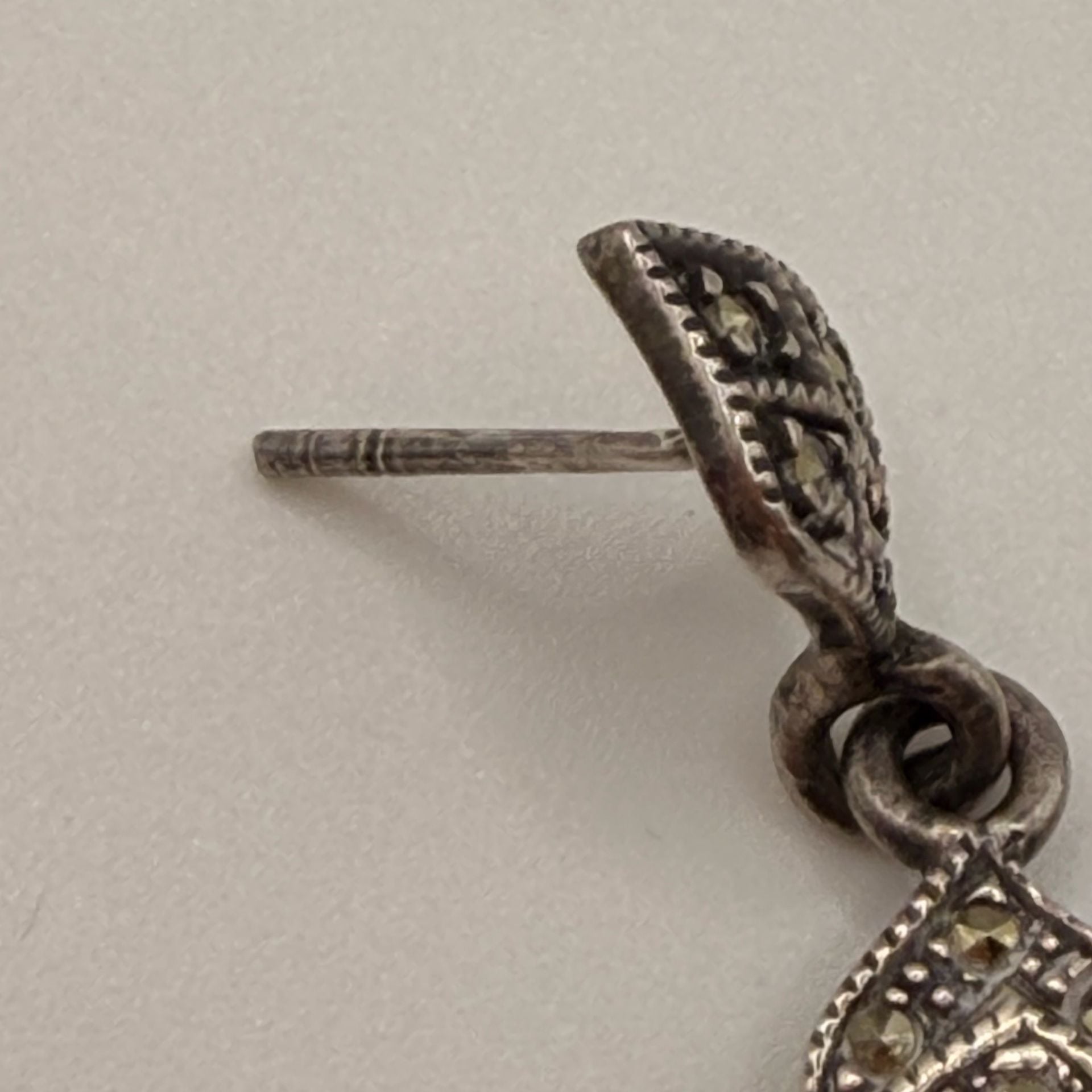 Vintage Sterling Silver Black Onyx And Marcasite Earring And Pendant Set 5