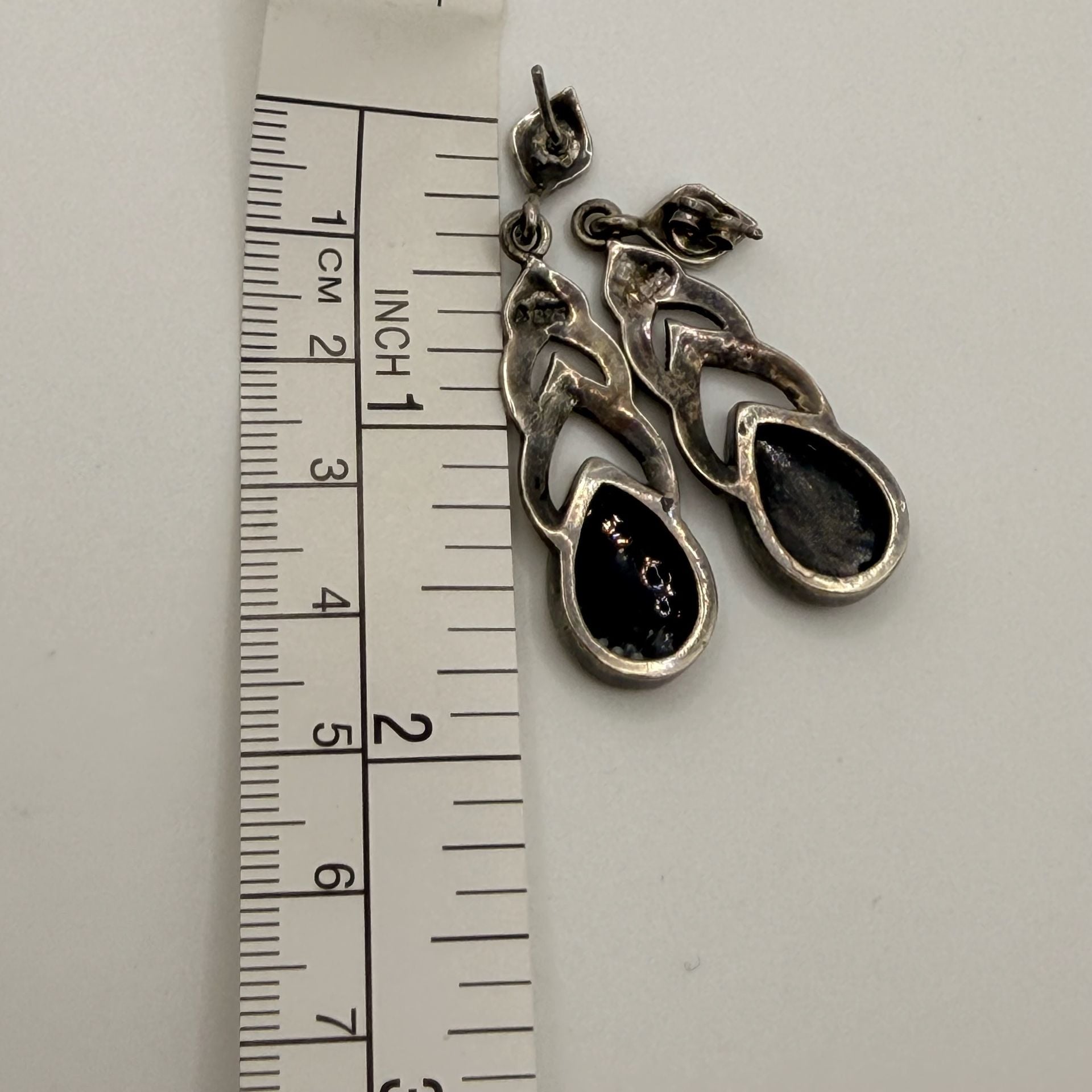 Vintage Sterling Silver Black Onyx And Marcasite Earring And Pendant Set 8