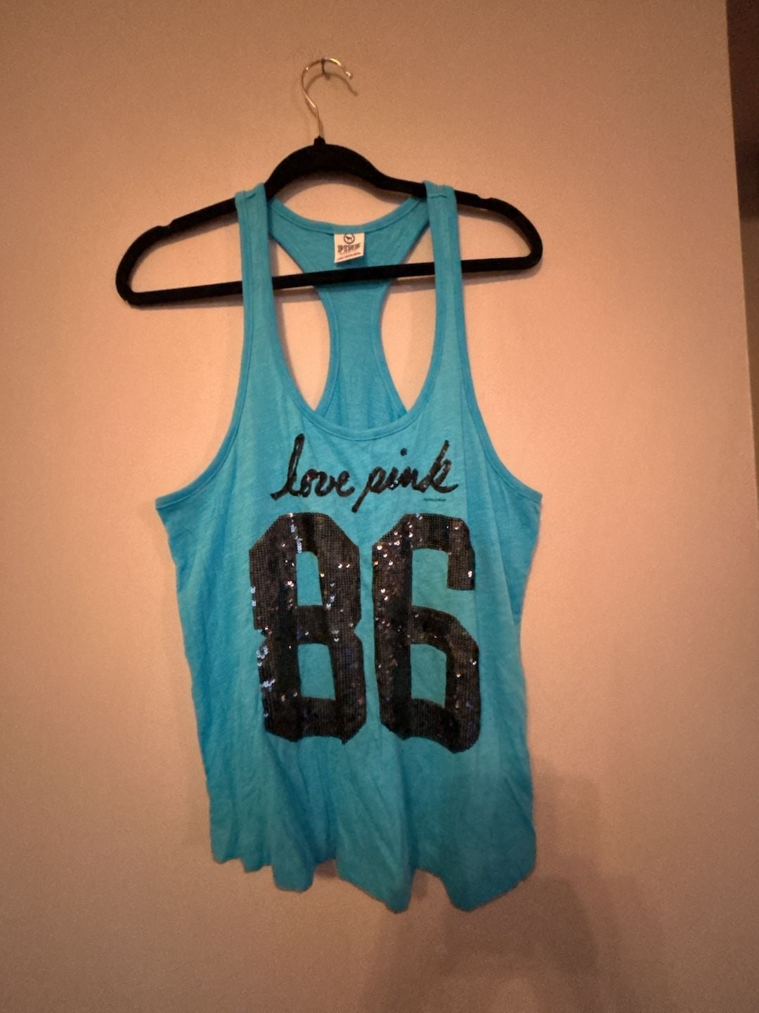 PINK Victoria's Secret Love Pink 86 Sequin Tank Top Size XS Blue Racerback 2