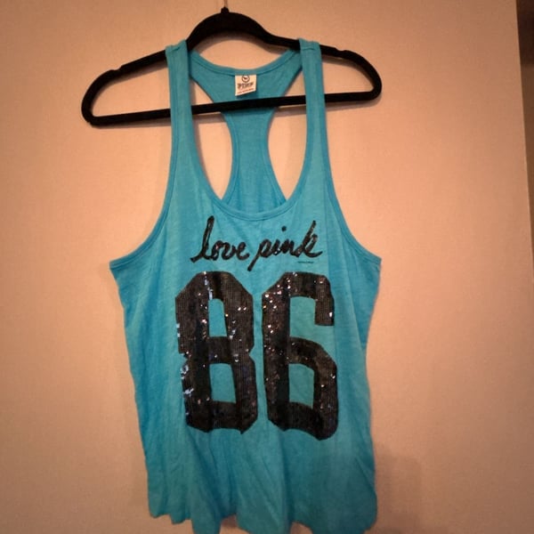 PINK Victoria's Secret Love Pink 86 Sequin Tank Top Size XS Blue Racerback
