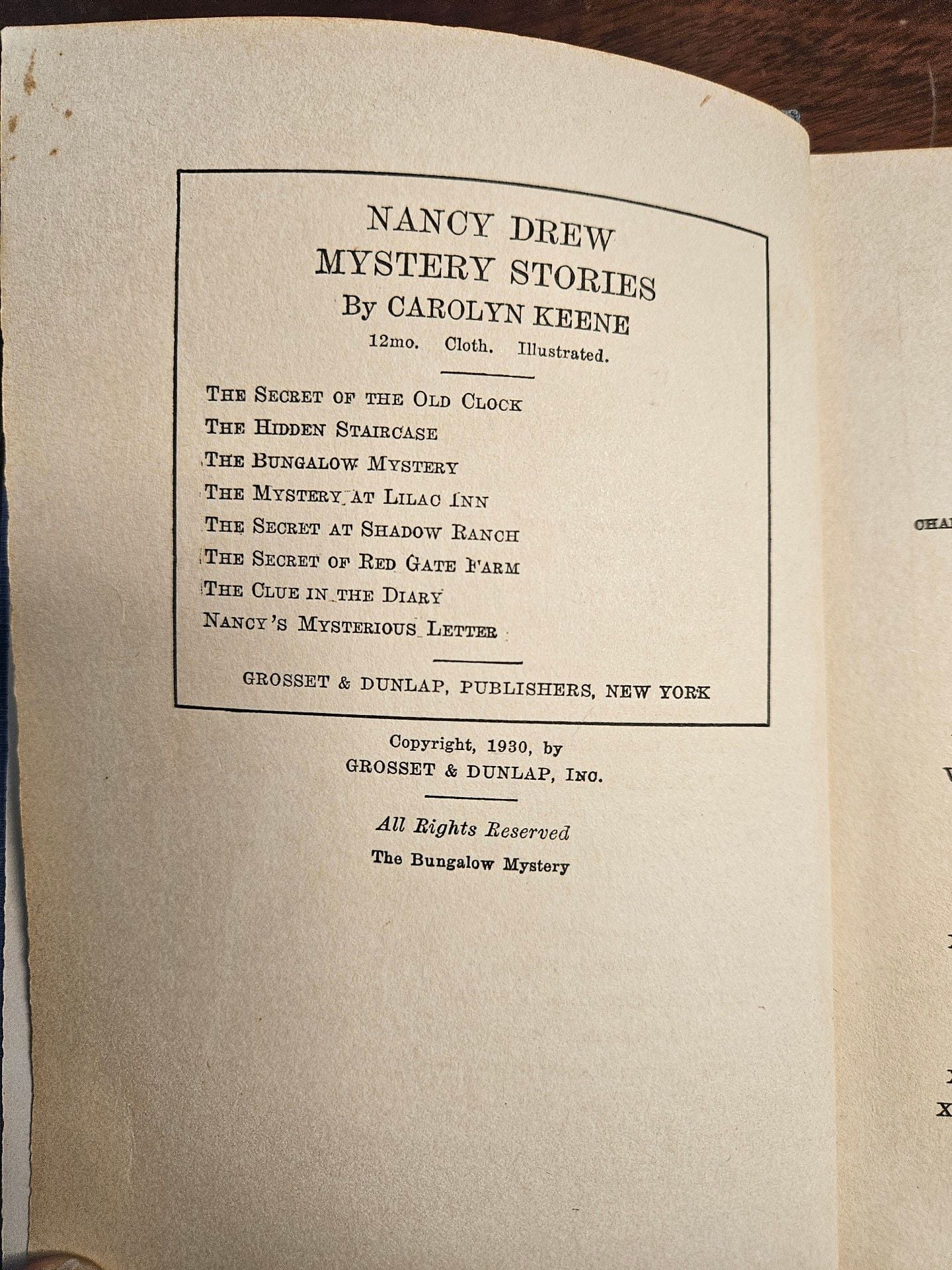 Nancy Drew The Bungalow Mystery 1930 Copyright Early Printing Blue Orange HC 2