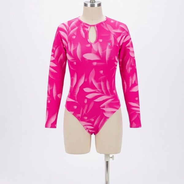 Hurley Women's Long Sleeve One-Piece Swimsuit Size XL Pink Floral 1227