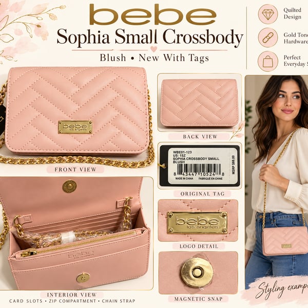 NWT bebe Sophia Small Crossbody Blush Pink Quilted Gold Chain Bag MSRP $69