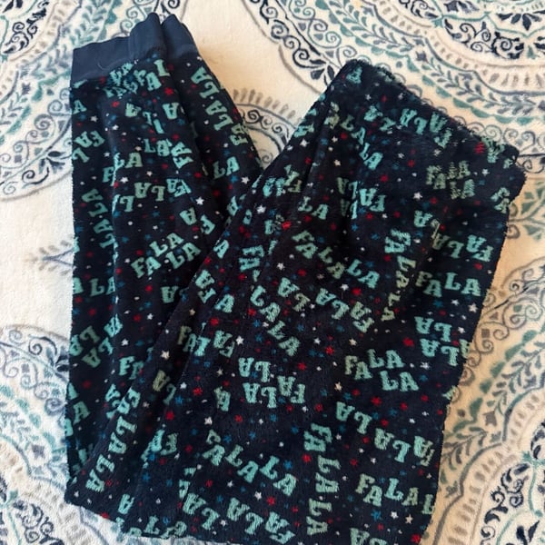 JoySpun Sleep Pants Size S (4-6) Black Fa La La Holiday Christmas Fleece