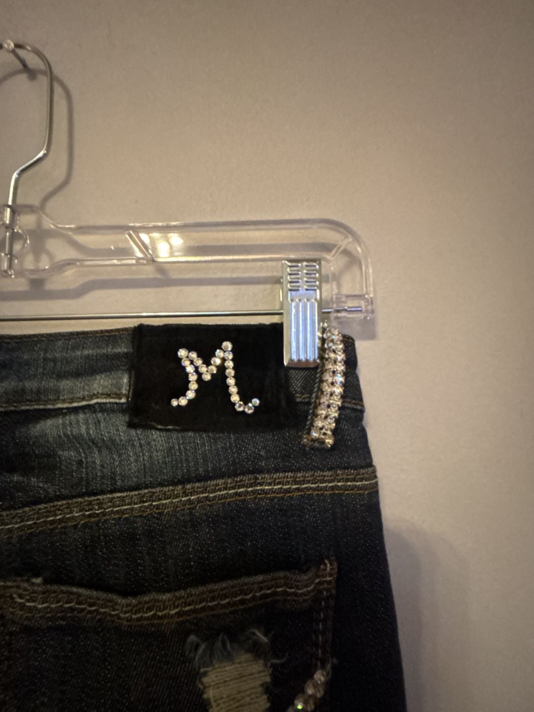 Y2K Maestro Couture Dark Wash Rhinestone Embellished Distressed Jeans Size 26x30 8