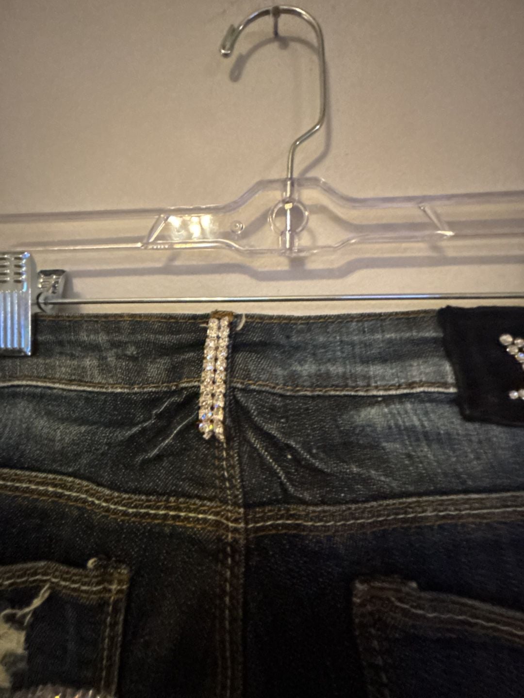 Y2K Maestro Couture Dark Wash Rhinestone Embellished Distressed Jeans Size 26x30 9