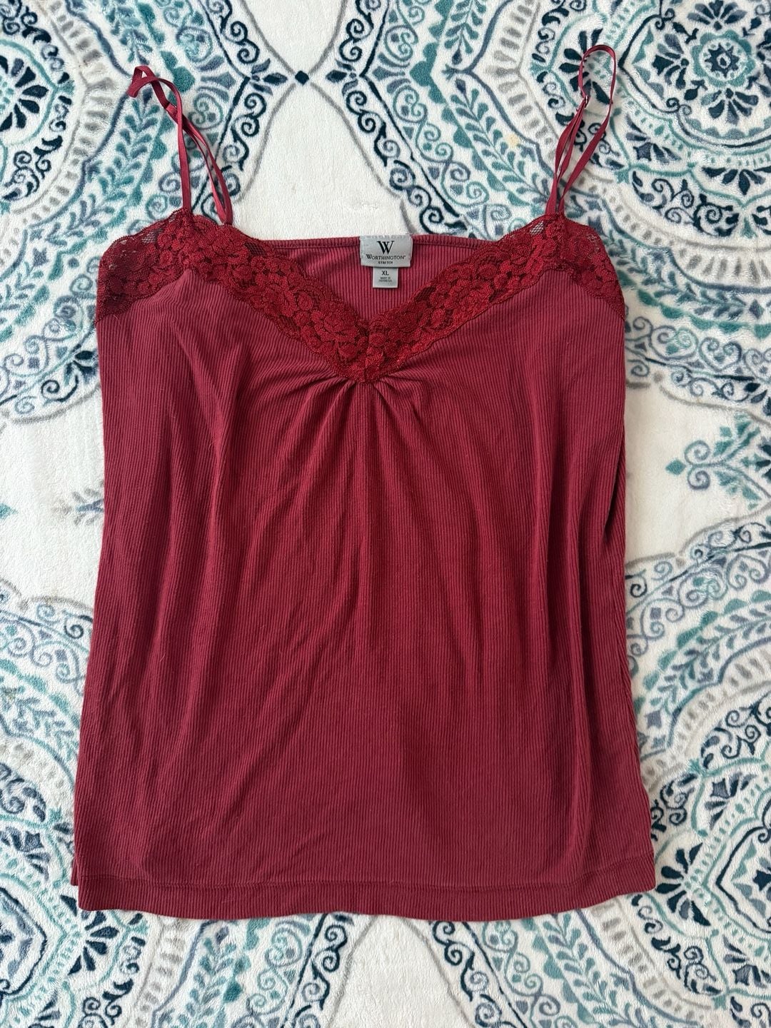 Worthington Stretch Red Lace Trim Cami Top Size XL 2