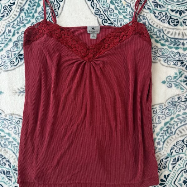 Worthington Stretch Red Lace Trim Cami Top Size XL