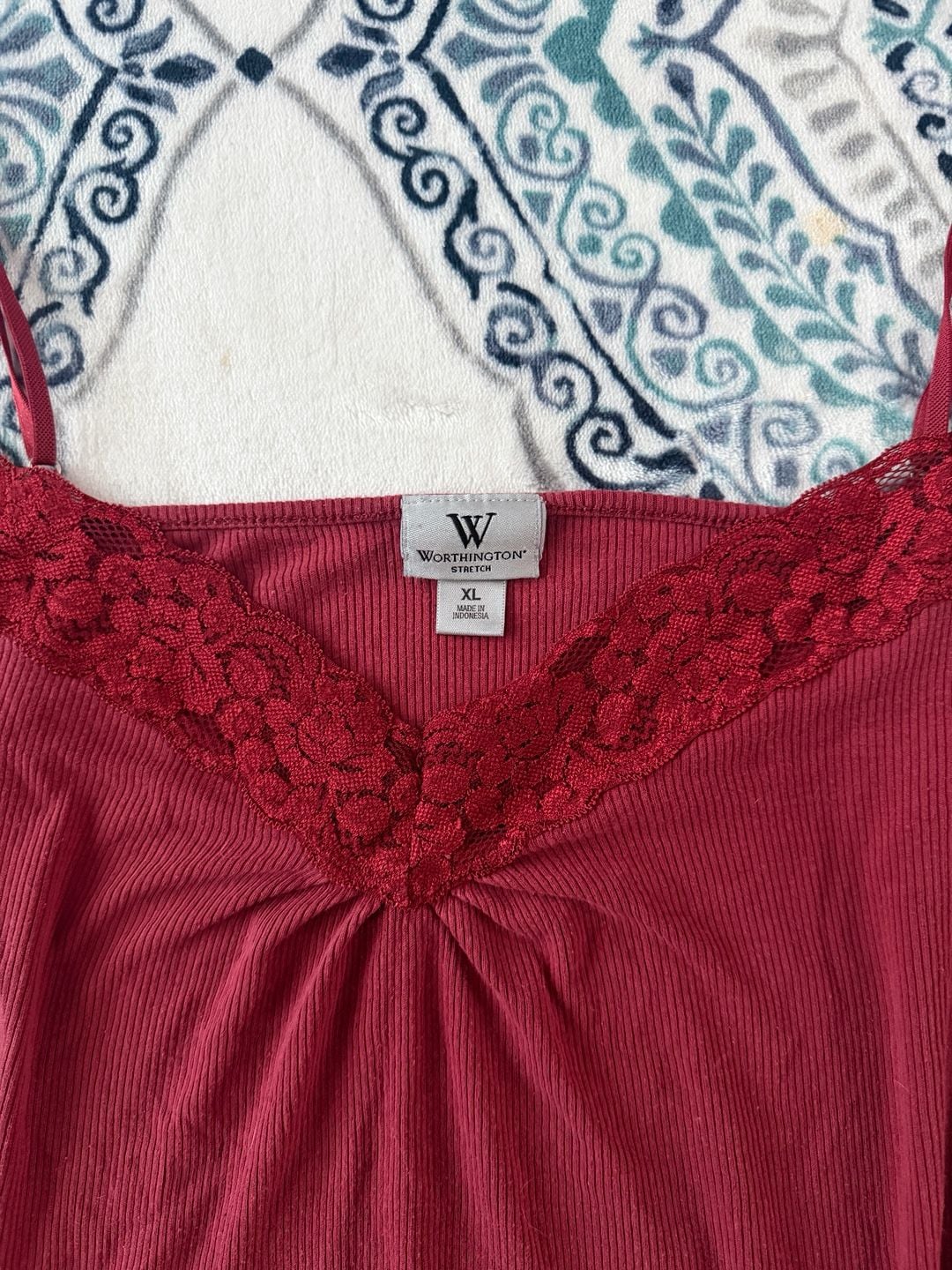 Worthington Stretch Red Lace Trim Cami Top Size XL 3