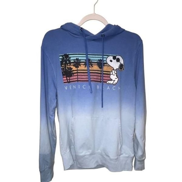 Peanuts Snoopy Venice Beach California Graphic Hoodie Size Small Blue Ombre