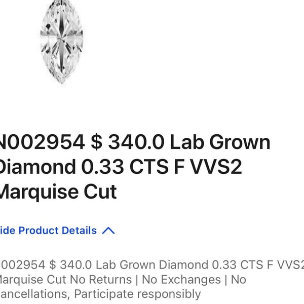 Lab Grown Marquise Diamond 0.33 CT F VVS2